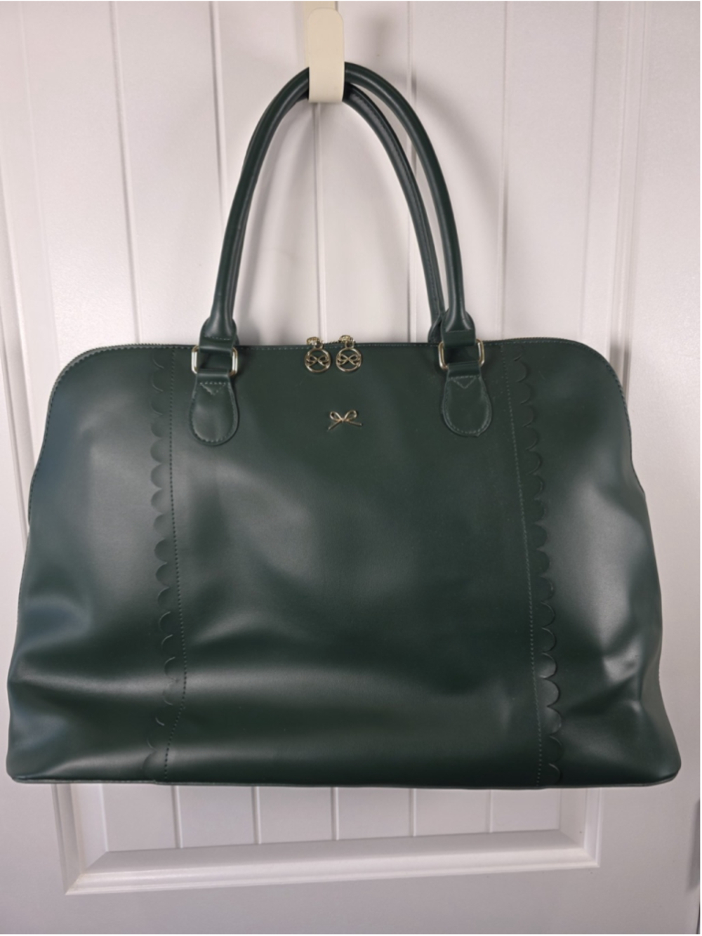 Deseret Book Dark Green LDS Temple Bag Large Tote Matching Clutch Scalloped Bow